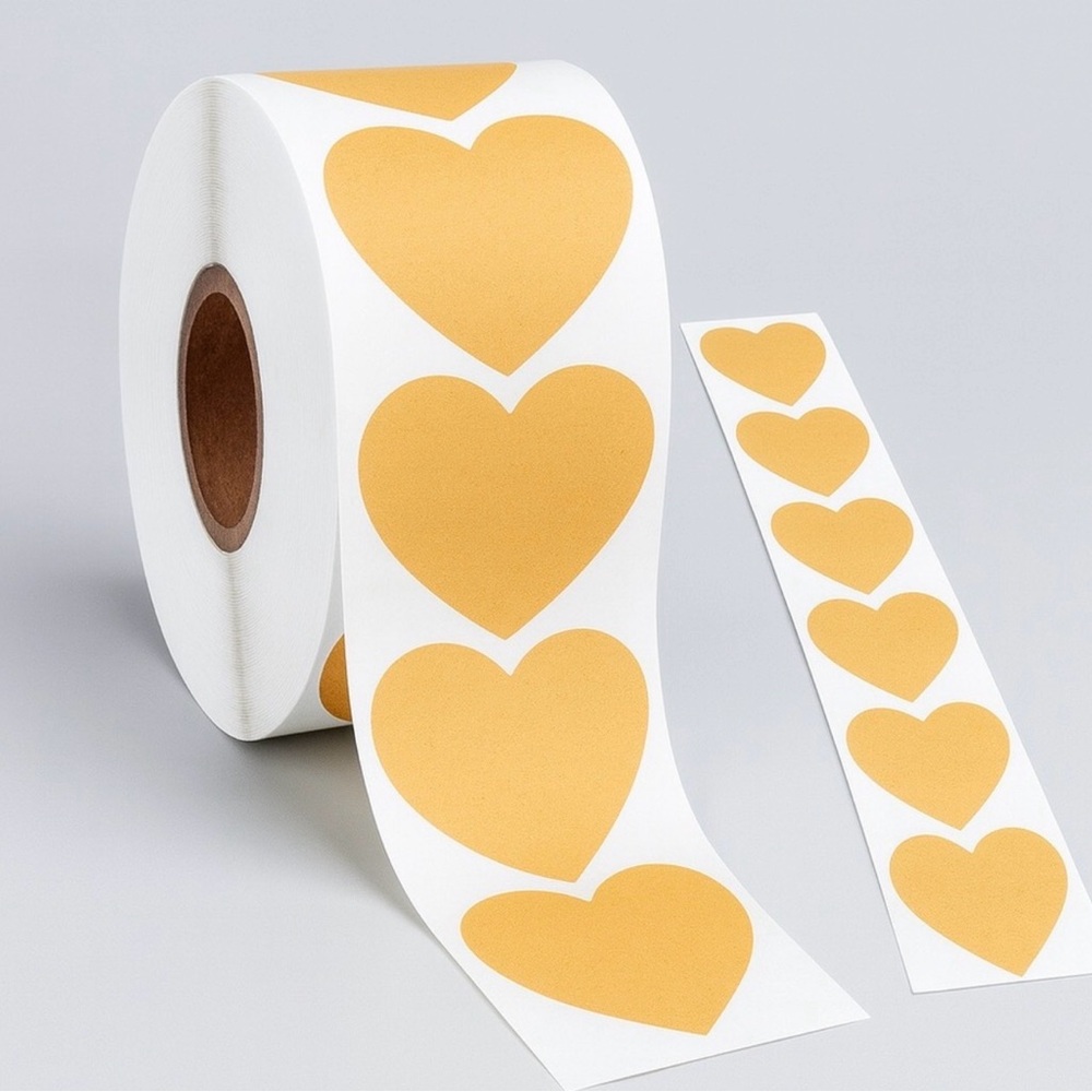 Brown Heart Stickers Roll – 500 pcs Adhesive Labels for Packaging & Gifts
